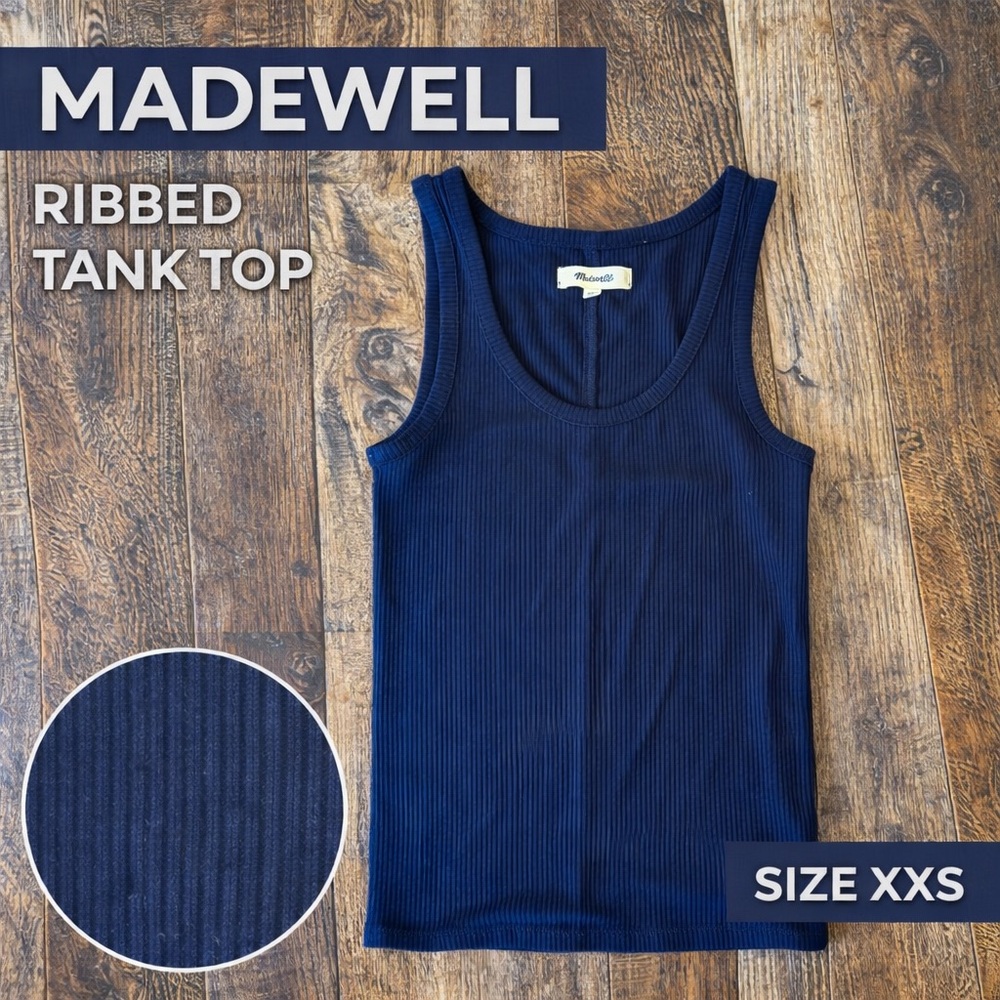 Madewell Navy Ribbed Tank Top XXS Sleeveless Stretch Basic Fitted Layering